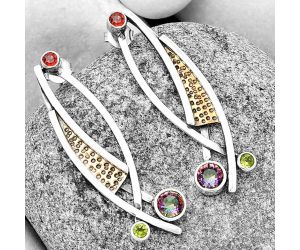 Two Tone Unique Design - Mystic Topaz, Peridot & Garnet Earrings SDE74029 E-1141, 5x5 mm