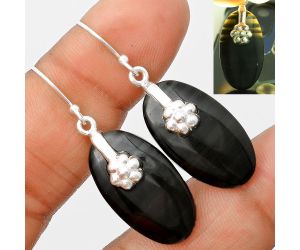 Natural Black Lace Obsidian Earrings SDE75282 E-1137, 14x25 mm