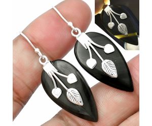 Black Lace Obsidian Earrings SDE75412, 15x27 mm