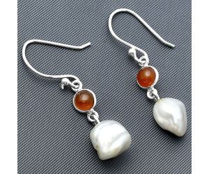 Natural Fresh Water Biwa Pearl and Carnelian Earrings SDE75470 E-1011, 9x10 mm
