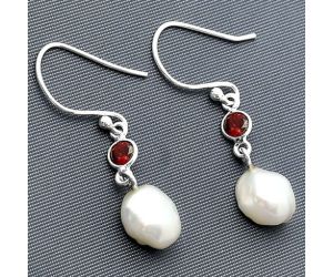 Natural Fresh Water Biwa Pearl and Garnet Earrings SDE75488 E-1011, 8x10 mm