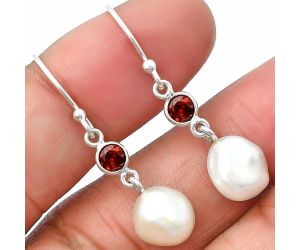 Natural Fresh Water Biwa Pearl and Garnet Earrings SDE75489 E-1011, 9x9 mm
