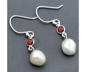 Natural Fresh Water Biwa Pearl and Garnet Earrings SDE75489 E-1011, 9x9 mm