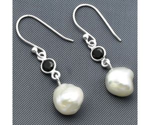 Natural Fresh Water Biwa Pearl and Black Onyx Earrings SDE75495 E-1011, 9x10 mm