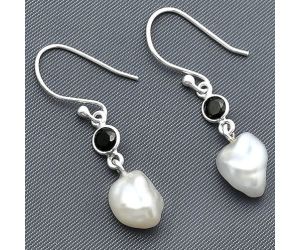 Natural Fresh Water Biwa Pearl and Black Onyx Earrings SDE75496 E-1011, 8x11 mm