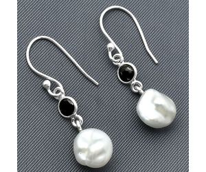 Natural Fresh Water Biwa Pearl and Black Onyx Earrings SDE75497 E-1011, 9x9 mm