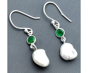 Natural Fresh Water Biwa Pearl and Green Onyx Earrings SDE75504 E-1011, 9x10 mm