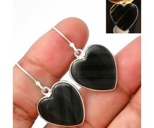Heart Black Lace Obsidian Earrings SDE75639 E-1022, 18x19 mm