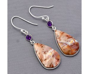 Palm Root Fossil Agate and Amethyst Earrings SDE77538 E-1002, 14x22 mm