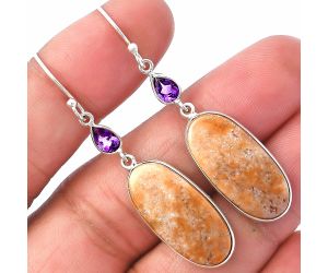 Oregon Red Moss Agate and Amethyst Earrings SDE78779 E-1002, 11x23 mm