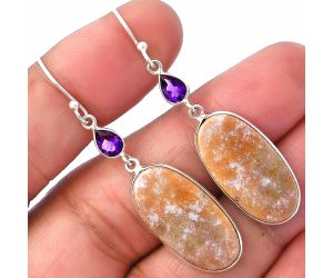 Oregon Red Moss Agate and Amethyst Earrings SDE78780 E-1002, 12x23 mm