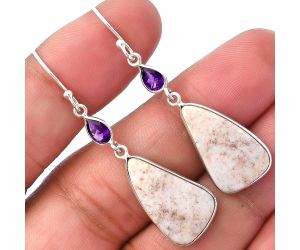 Oregon Red Moss Agate and Amethyst Earrings SDE78782 E-1002, 12x20 mm