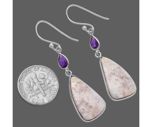 Oregon Red Moss Agate and Amethyst Earrings SDE78782 E-1002, 12x20 mm