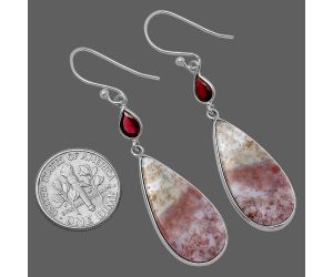 Oregon Red Moss Agate and Garnet Earrings SDE78783 E-1002, 12x26 mm