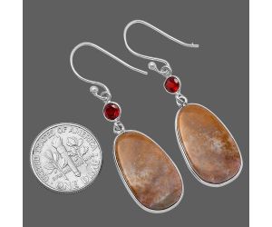 Oregon Red Moss Agate and Garnet Earrings SDE78784 E-1002, 12x21 mm