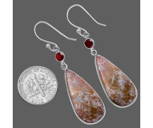 Oregon Red Moss Agate and Garnet Earrings SDE78790 E-1002, 12x26 mm