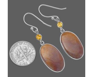 Oregon Red Moss Agate and Citrine Earrings SDE78791 E-1002, 12x20 mm