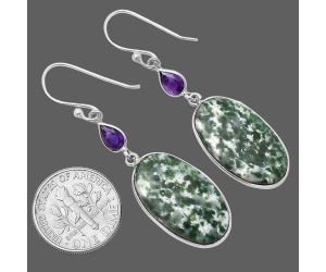 Dioptase and Amethyst Earrings SDE78914 E-1002, 13x22 mm