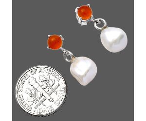 Natural Fresh Water Biwa Pearl and Carnelian Earrings SDE79169 E-1062, 9x9 mm