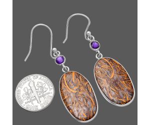 Coquina Fossil Jasper and Amethyst Earrings SDE80553 E-1002, 14x24 mm