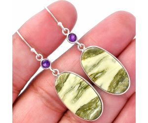 Natural Serpentine and Amethyst Earrings SDE80627 E-1002, 14x24 mm
