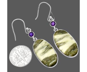 Natural Serpentine and Amethyst Earrings SDE80627 E-1002, 14x24 mm