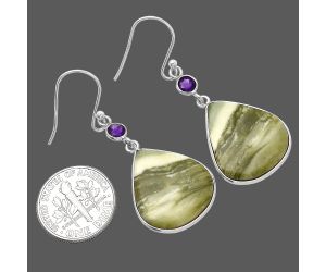 Natural Serpentine and Amethyst Earrings SDE80628 E-1002, 14x20 mm