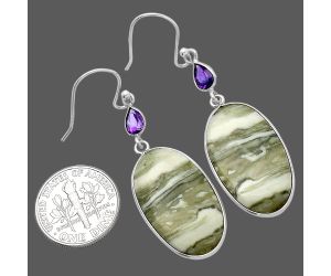 Natural Serpentine and Amethyst Earrings SDE80629 E-1002, 14x25 mm
