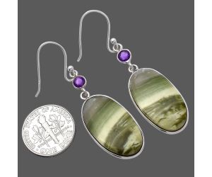 Natural Serpentine and Amethyst Earrings SDE80630 E-1002, 13x24 mm