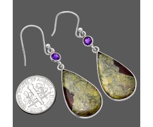 Dragon Blood Stone and Amethyst Earrings SDE80639 E-1002, 14x24 mm