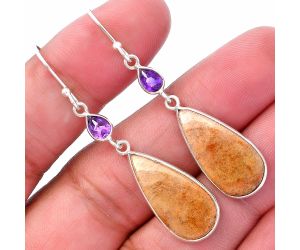 Red Moss Agate and Amethyst Earrings SDE80668 E-1002, 11x22 mm