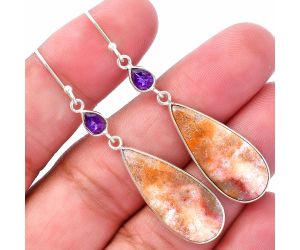 Red Moss Agate and Amethyst Earrings SDE80670 E-1002, 11x27 mm