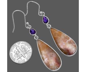 Red Moss Agate and Amethyst Earrings SDE80670 E-1002, 11x27 mm