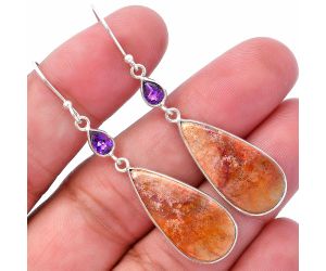 Red Moss Agate and Amethyst Earrings SDE80676 E-1002, 12x25 mm
