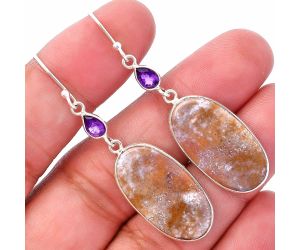 Red Moss Agate and Amethyst Earrings SDE80686 E-1002, 13x25 mm