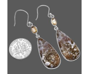 Red Moss Agate and Citrine Earrings SDE80689 E-1002, 12x28 mm