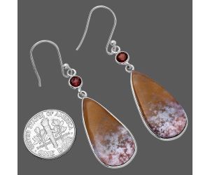 Red Moss Agate and Garnet Earrings SDE80692 E-1002, 12x26 mm