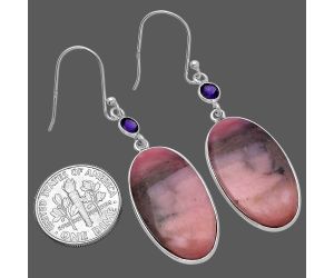 Rhodonite and Amethyst Earrings SDE80764 E-1002, 14x26 mm