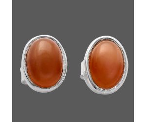 Peach Moonstone Stud Earrings SDE81125 E-1016, 7x5 mm