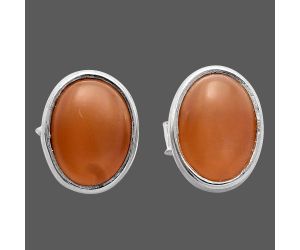 Peach Moonstone Stud Earrings SDE81126 E-1016, 7x5 mm