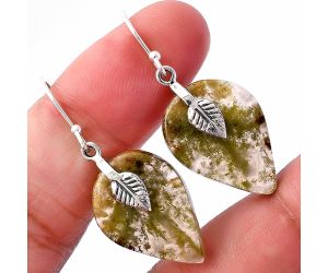 Leaf - Moss Agate Earrings SDE81469 E-1137, 16x22 mm