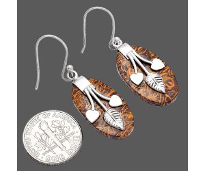 Valentine Gift Leaf Heart - Coquina Fossil Jasper Earrings SDE81515 E-1233, 13x23 mm