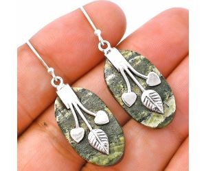Valentine Gift Leaf Heart - Natural Serpentine Earrings SDE81522 E-1233, 14x24 mm