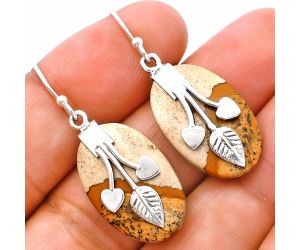Valentine Gift Leaf Heart - Picture Jasper Earrings SDE81532 E-1233, 14x22 mm