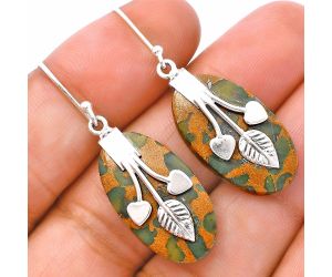 Valentine Gift Leaf Heart - Bamboo Jasper Earrings SDE81533 E-1233, 13x24 mm