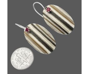 Prairie Agate and Ruby Earrings SDE81987 E-1082, 16x27 mm