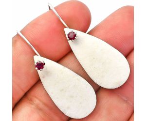 White Scolecite and Ruby Earrings SDE81998 E-1082, 14x29 mm