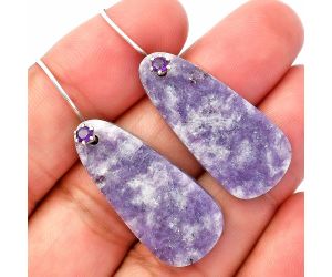 Purple Lepidolite and Amethyst Earrings SDE82027 E-1082, 14x32 mm