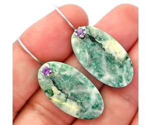 Tree Weed Moss Agate and Amethyst Earrings SDE82030 E-1082, 15x28 mm