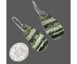 Natural Chrysotile and Amethyst Earrings SDE82034 E-1082, 14x29 mm